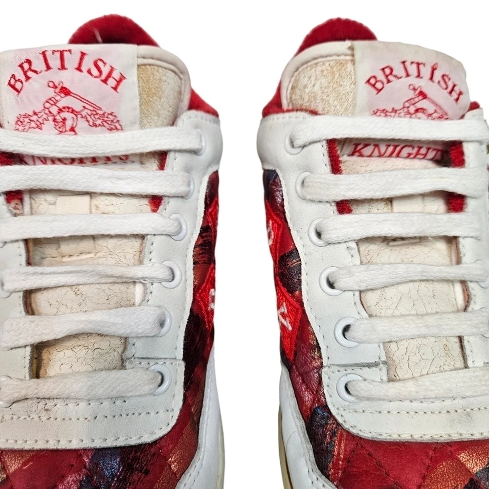 Vintage 80s British Knights Red & White Quilted Leather Sneakers 6.5 Women's‎